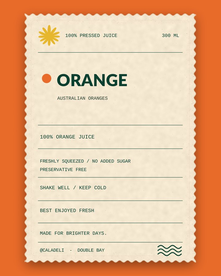Orange — 100% pressed juice label