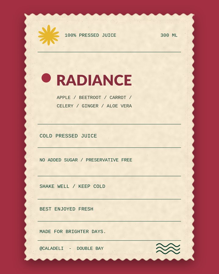 Radiance — pressed juice label