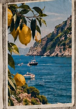 Poster: lemons over a turquoise cove